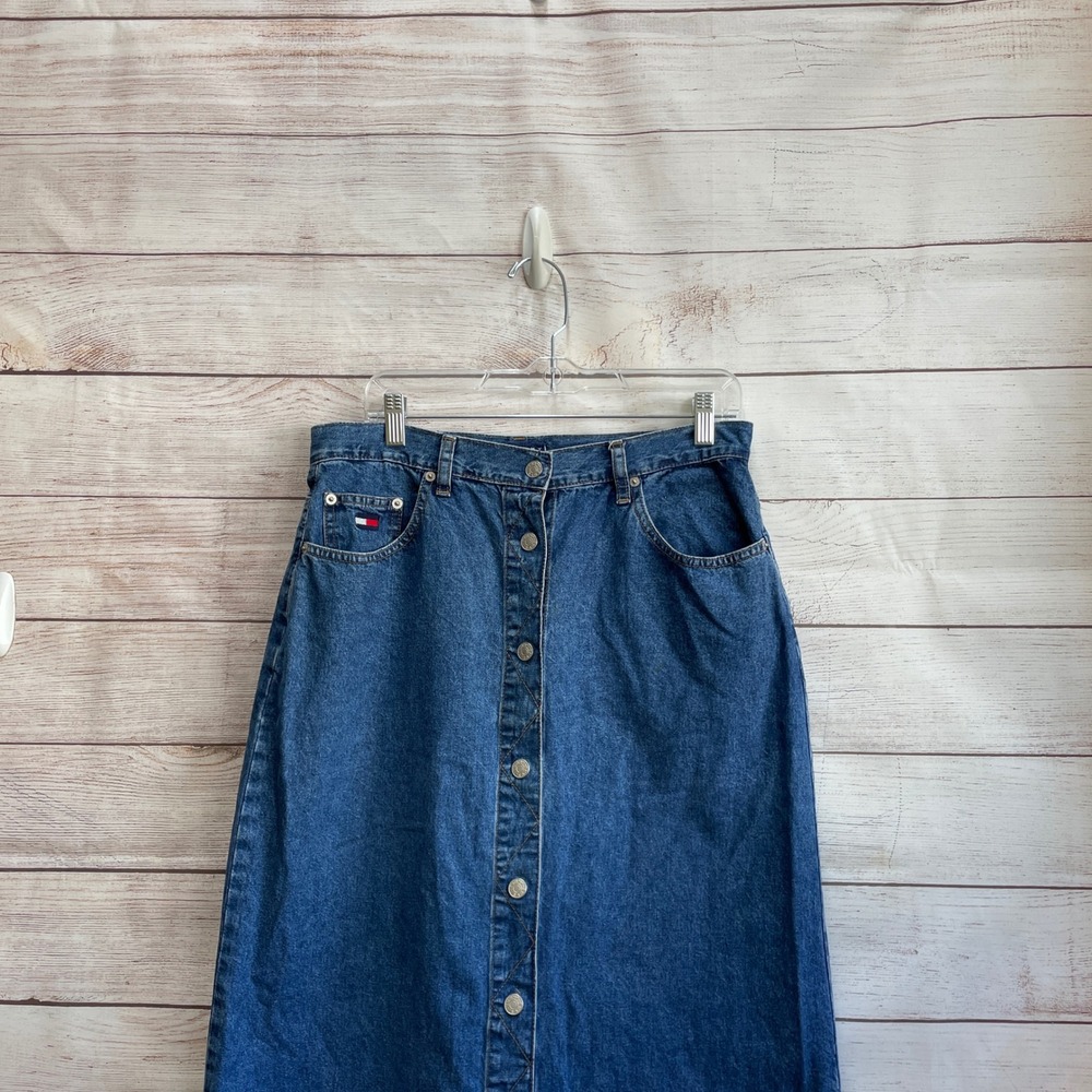 Tommy Hilfiger Blue Denim Button-Front Maxi Skirt - Picture 2 of 7